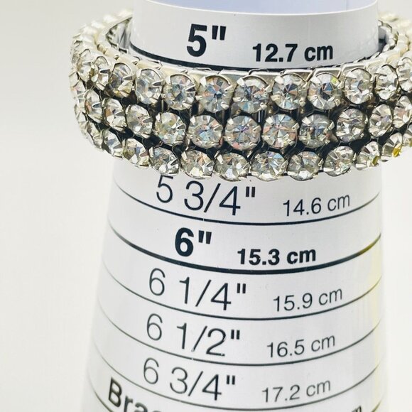 HIRFLEX USA Expansion Bracelet Triple Row Rhinestone Silver Tone Glam Bling Gift - Picture 3 of 7